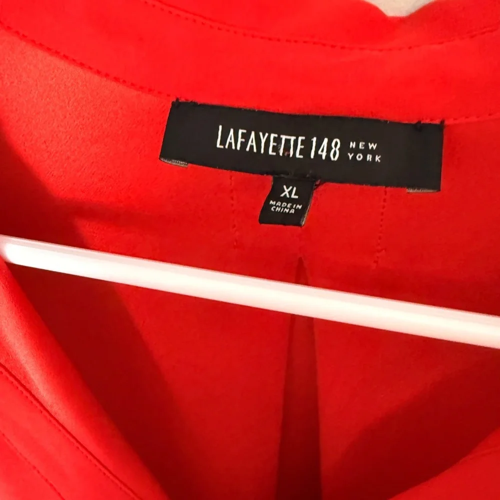 Lafayette 148 New York 100% Silk Blouse Size XL Red Button Front - Picture 2 of 7